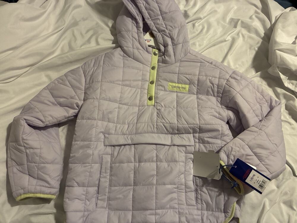 Limited Too Girls Nylon Shell Pullover Packable Jacket (Lilac Fizz, Sz12-14)NWT